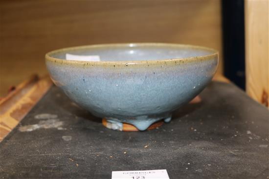 A Chinese Jun type bowl and a Chinese celadon crackle glaze bowl, 19th/20th century diameter 18cm and 26.5cm